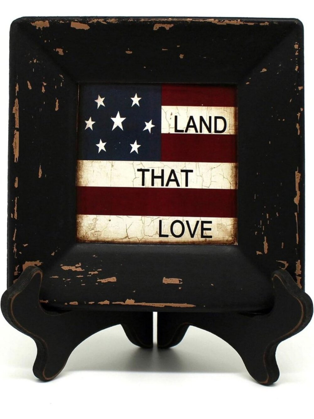 Country American Flag Decorative Plate & Rack - Rustic Home Décor, 6x6 Inch